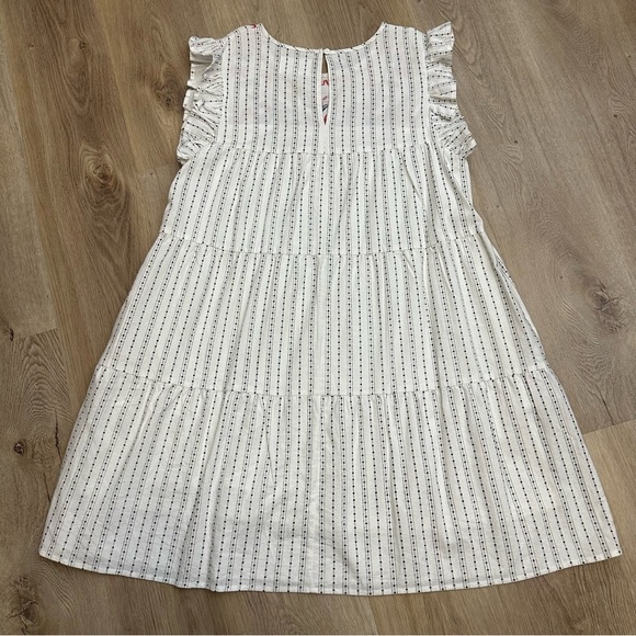 Shop White Pleated Crewneck Sundress with Floral Embrodiery - Picture 2 of 7